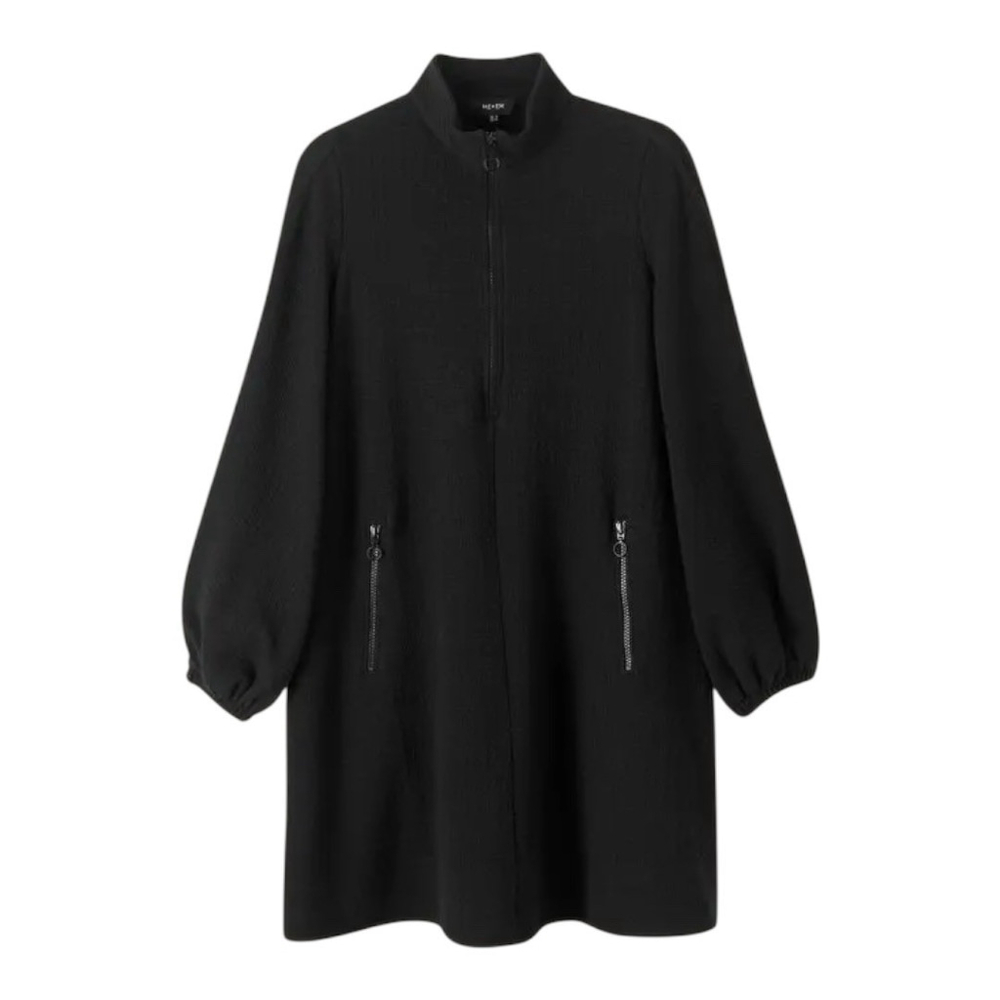 ME+EM Zip Front Dress Women's US 4 Black Textured Long Sleeve Mini Shift Dress